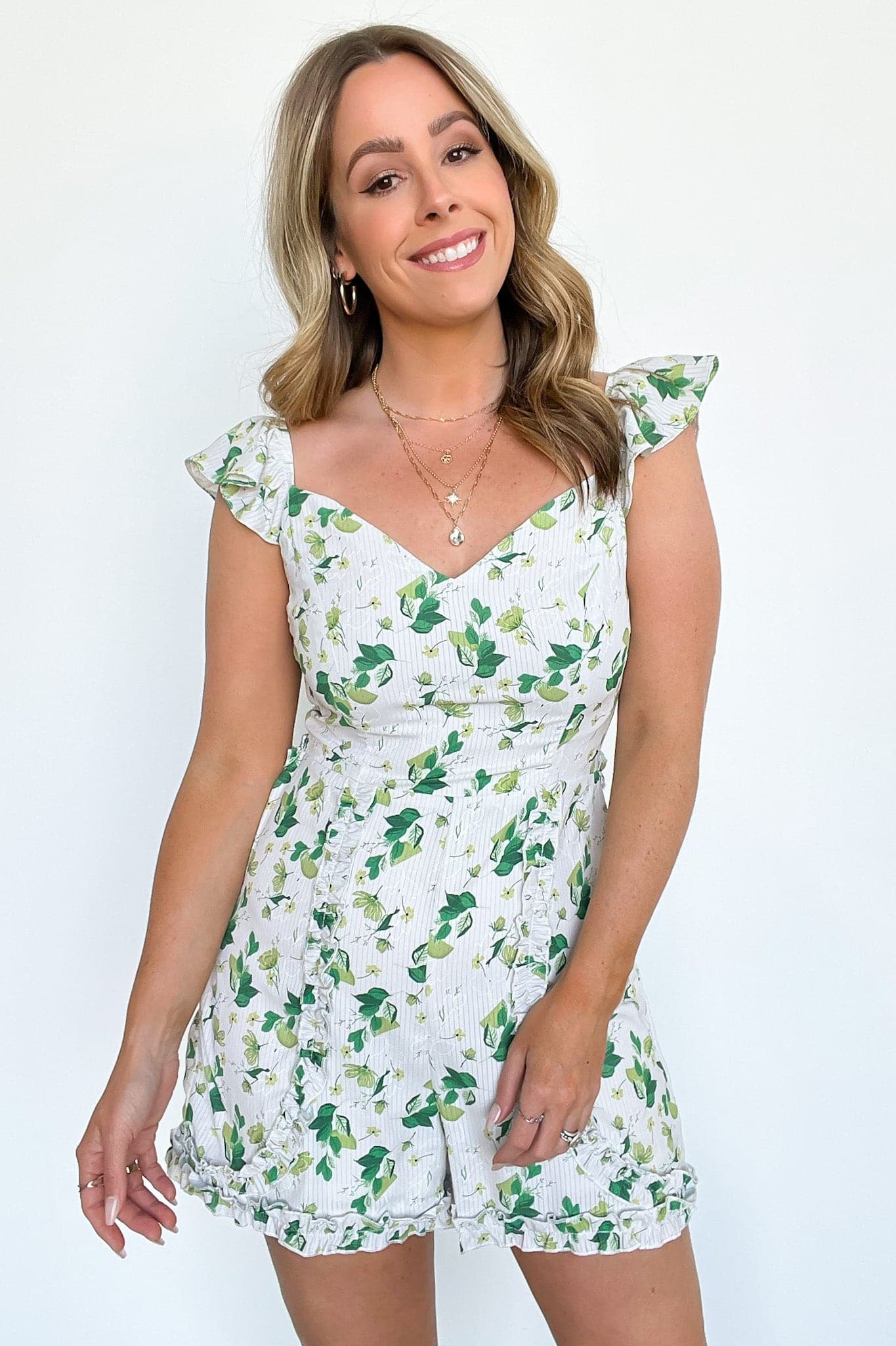  Vineyard Visit V-Neck Ruffle Floral Romper - FINAL SALE - Madison and Mallory