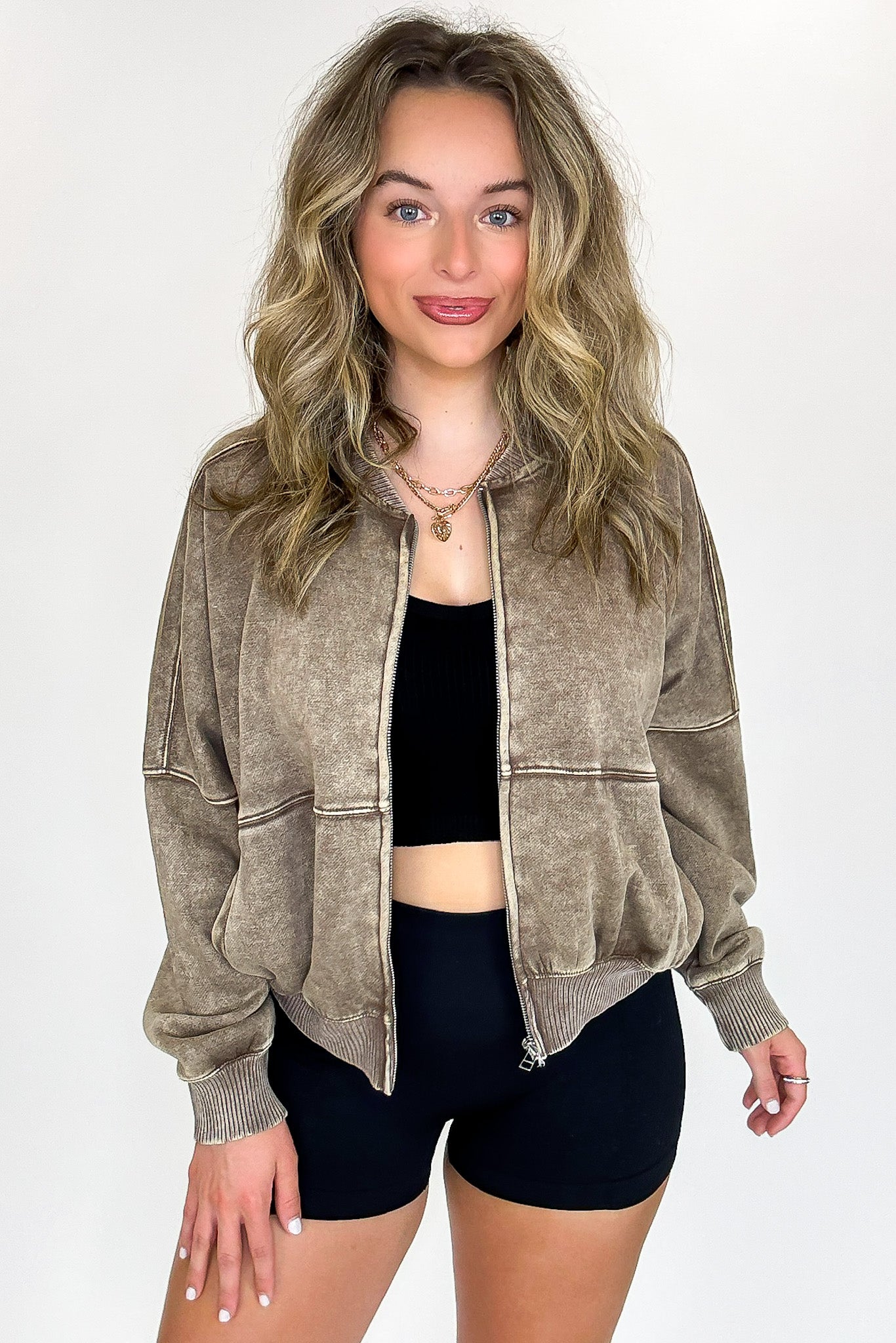 Mocha / S Vintage Drift Acid Washed Fleece Jacket - Madison and Mallory