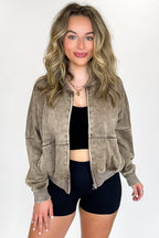 Mocha / S Vintage Drift Acid Washed Fleece Jacket - Madison and Mallory