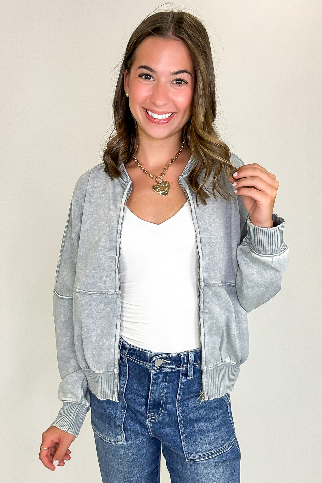 Sleet / S Vintage Drift Acid Washed Fleece Jacket - BACK IN STOCK - Madison and Mallory