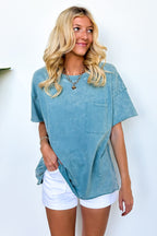 Ash Blue / SM Vintage Edge Washed Drop Shoulder Top - Madison and Mallory