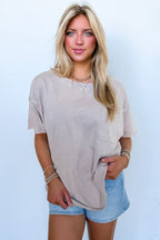 Ash Mocha / SM Vintage Edge Washed Drop Shoulder Top - Madison and Mallory