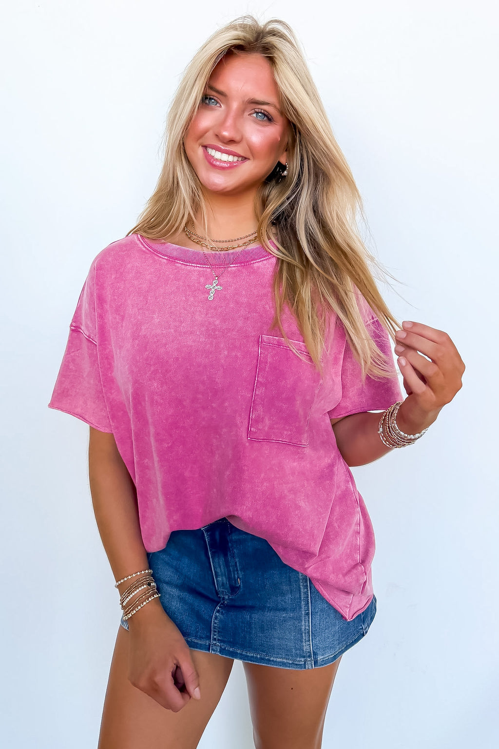 Ash Pink / SM Vintage Edge Washed Drop Shoulder Top - Madison and Mallory