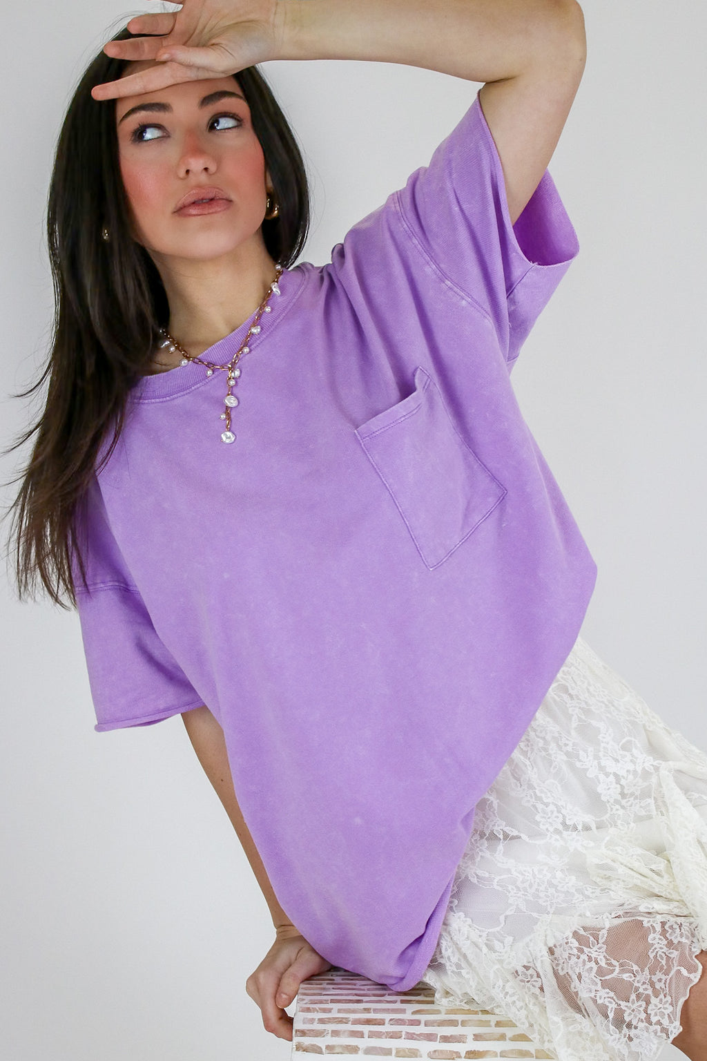 Bright Lavender / SM Vintage Edge Washed Drop Shoulder Top - Madison and Mallory