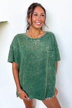 Dark Green / SM Vintage Edge Washed Drop Shoulder Top - Madison and Mallory
