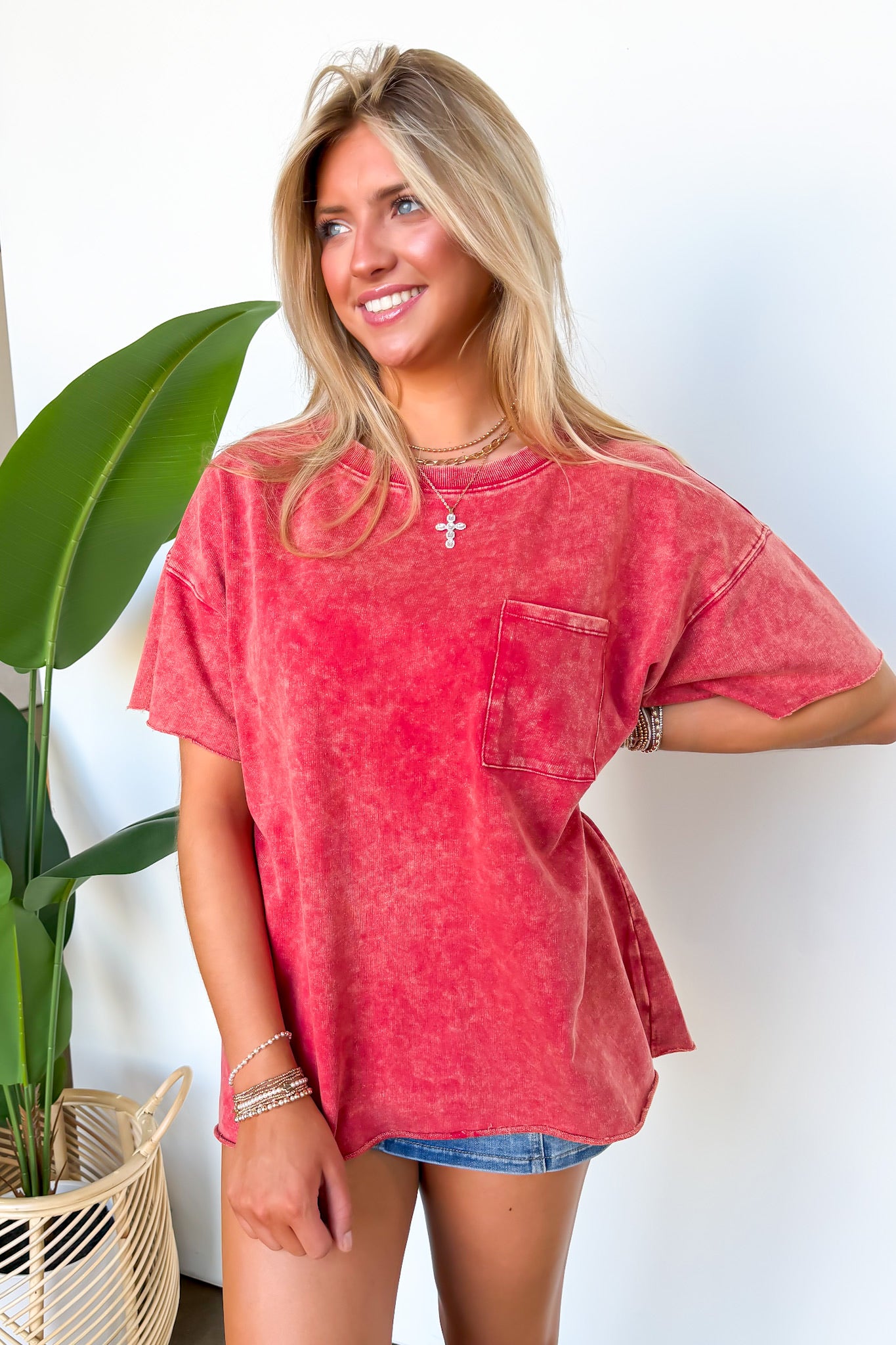 Dark Red / SM Vintage Edge Washed Drop Shoulder Top - BACK IN STOCK - Madison and Mallory