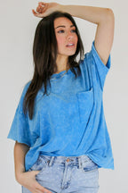 Deep Sky / SM Vintage Edge Washed Drop Shoulder Top - Madison and Mallory