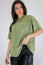 Light Olive / SM Vintage Edge Washed Drop Shoulder Top - Madison and Mallory