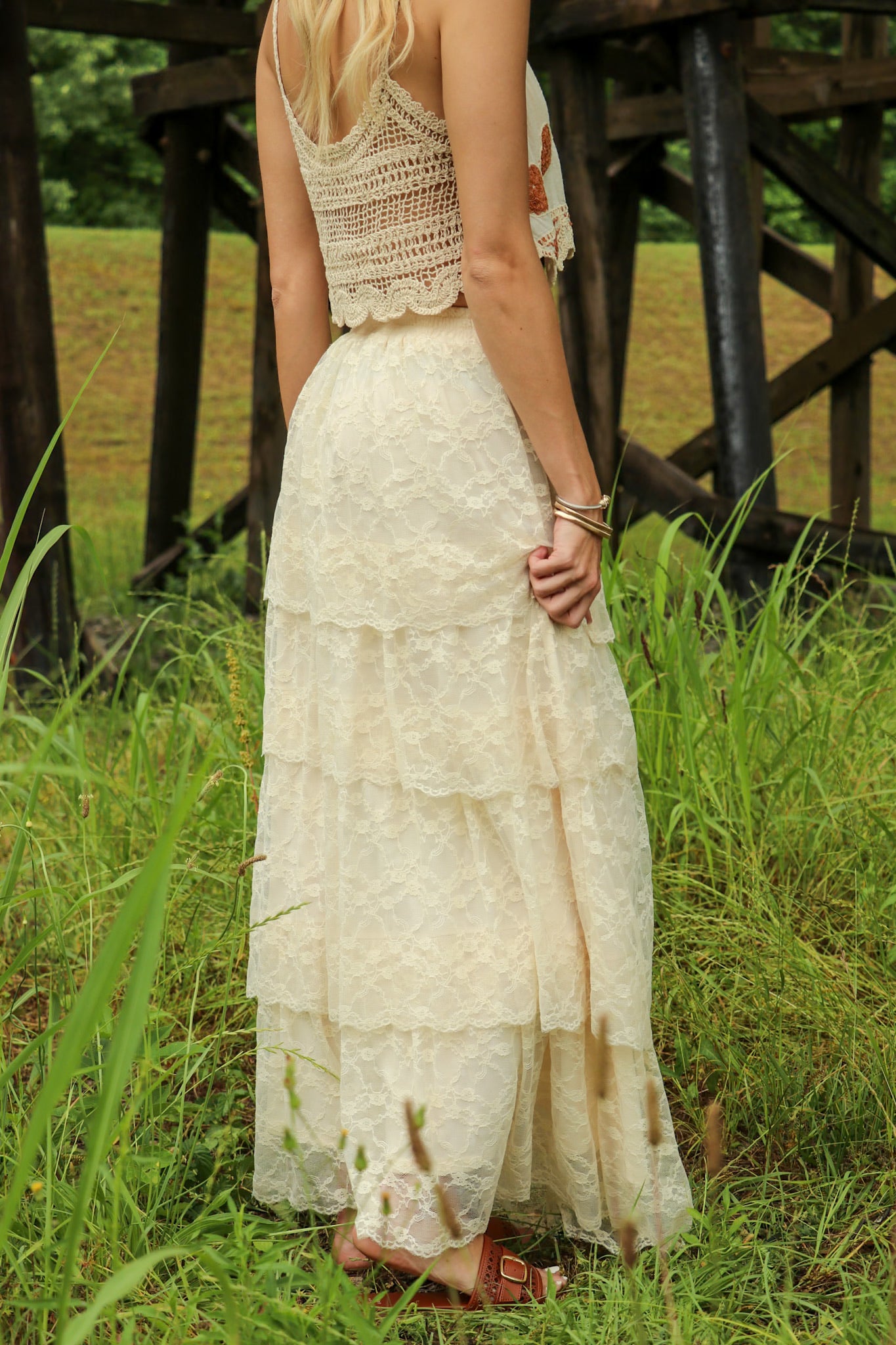 Vintage Veil Tiered Lace Maxi Skirt - Madison and Mallory