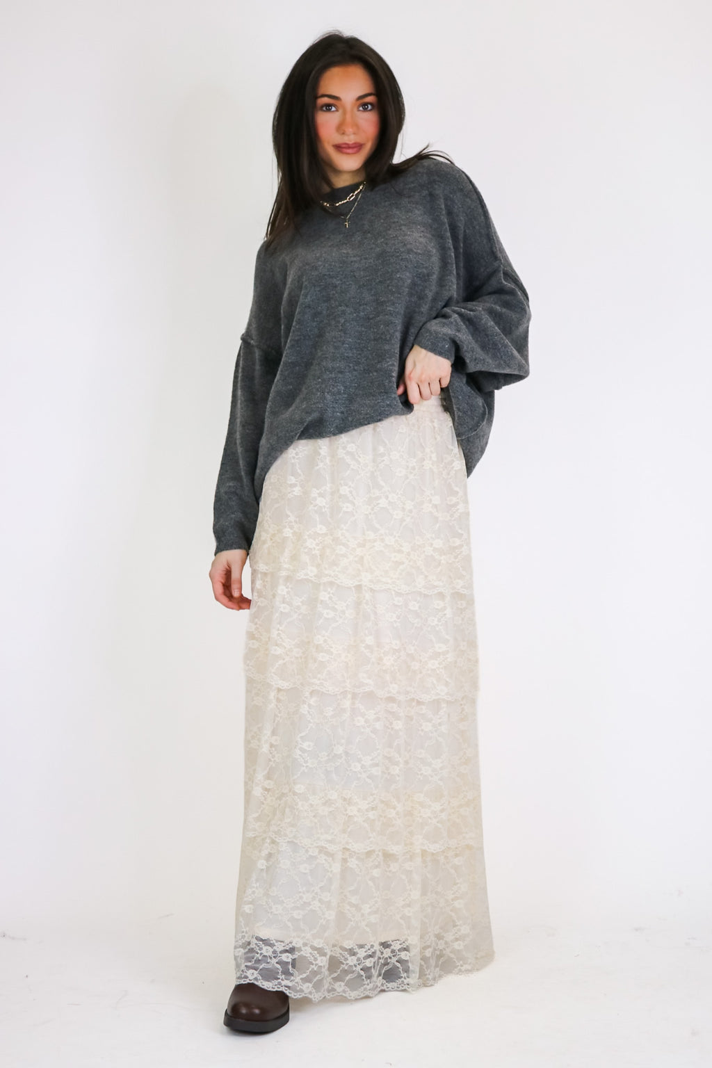 Vintage Veil Tiered Lace Maxi Skirt - Madison and Mallory