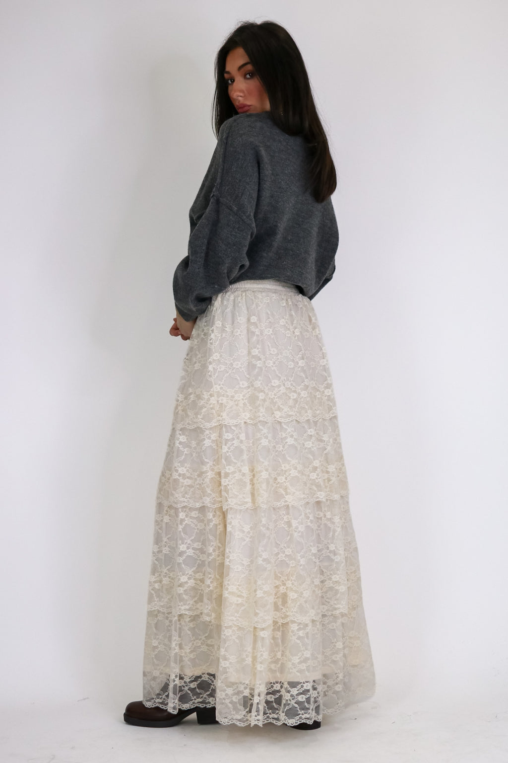 Vintage Veil Tiered Lace Maxi Skirt - Madison and Mallory