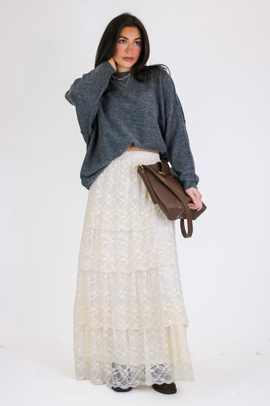 Vintage Veil Tiered Lace Maxi Skirt - Madison and Mallory