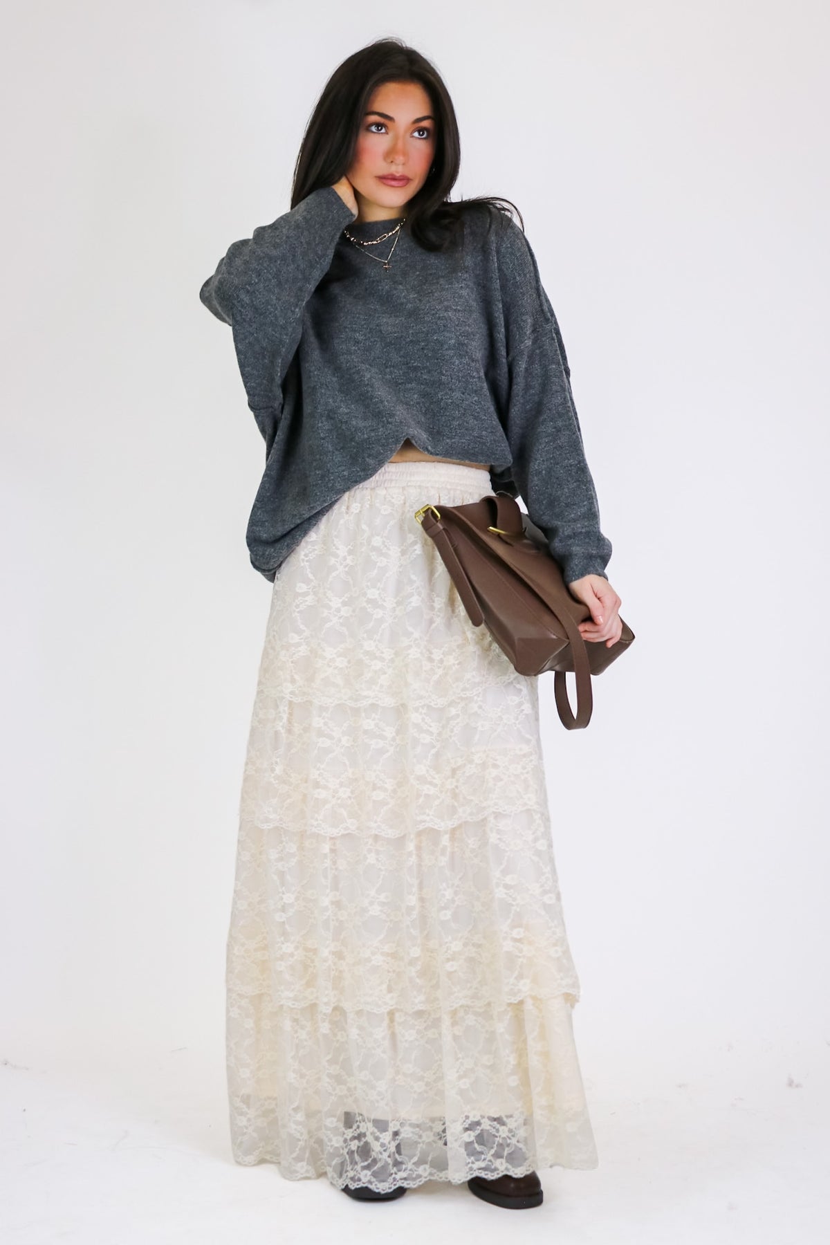 Vintage Veil Tiered Lace Maxi Skirt