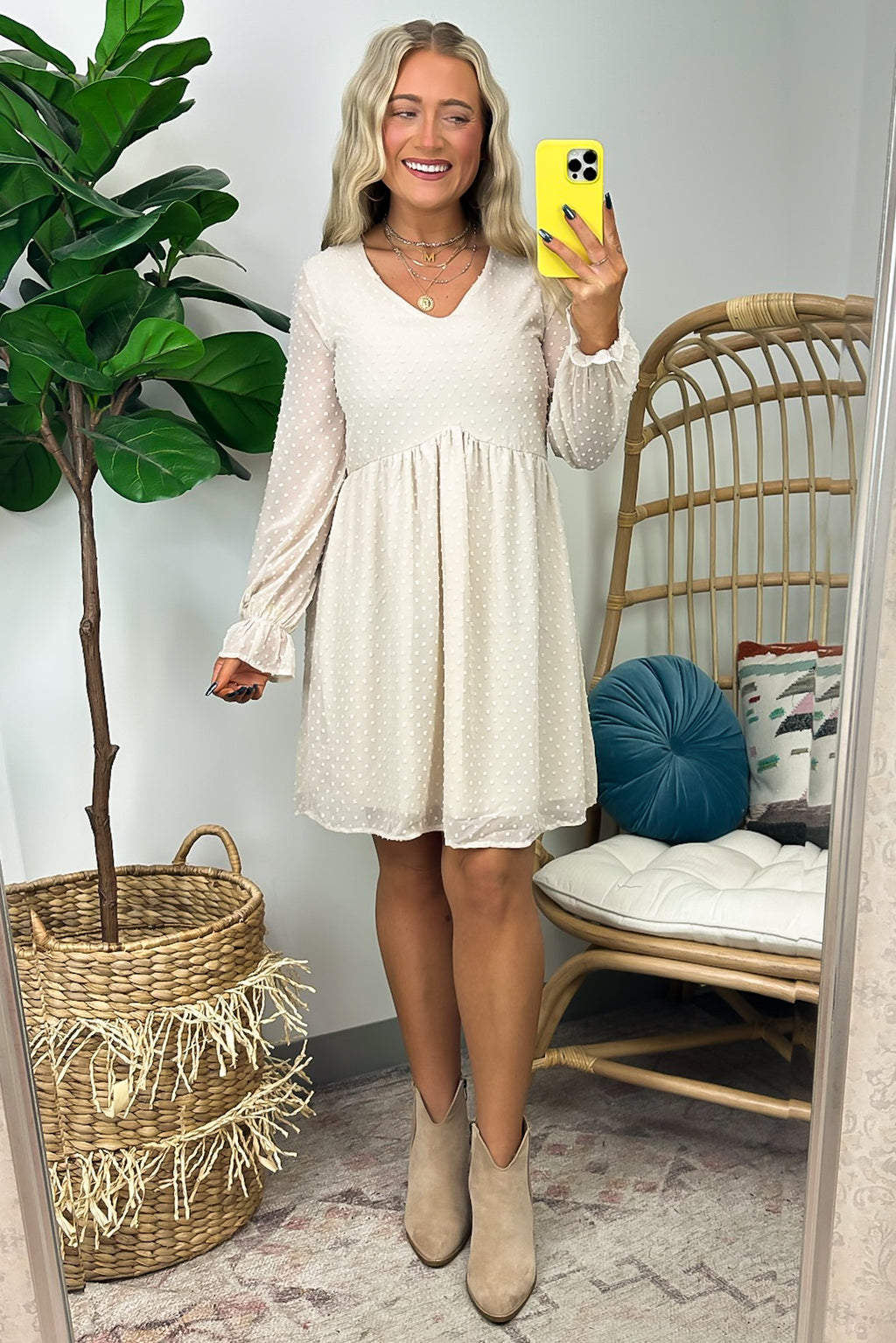  Vision of Charm Swiss Dot V-Neck Dress - FINAL SALE - Madison and Mallory