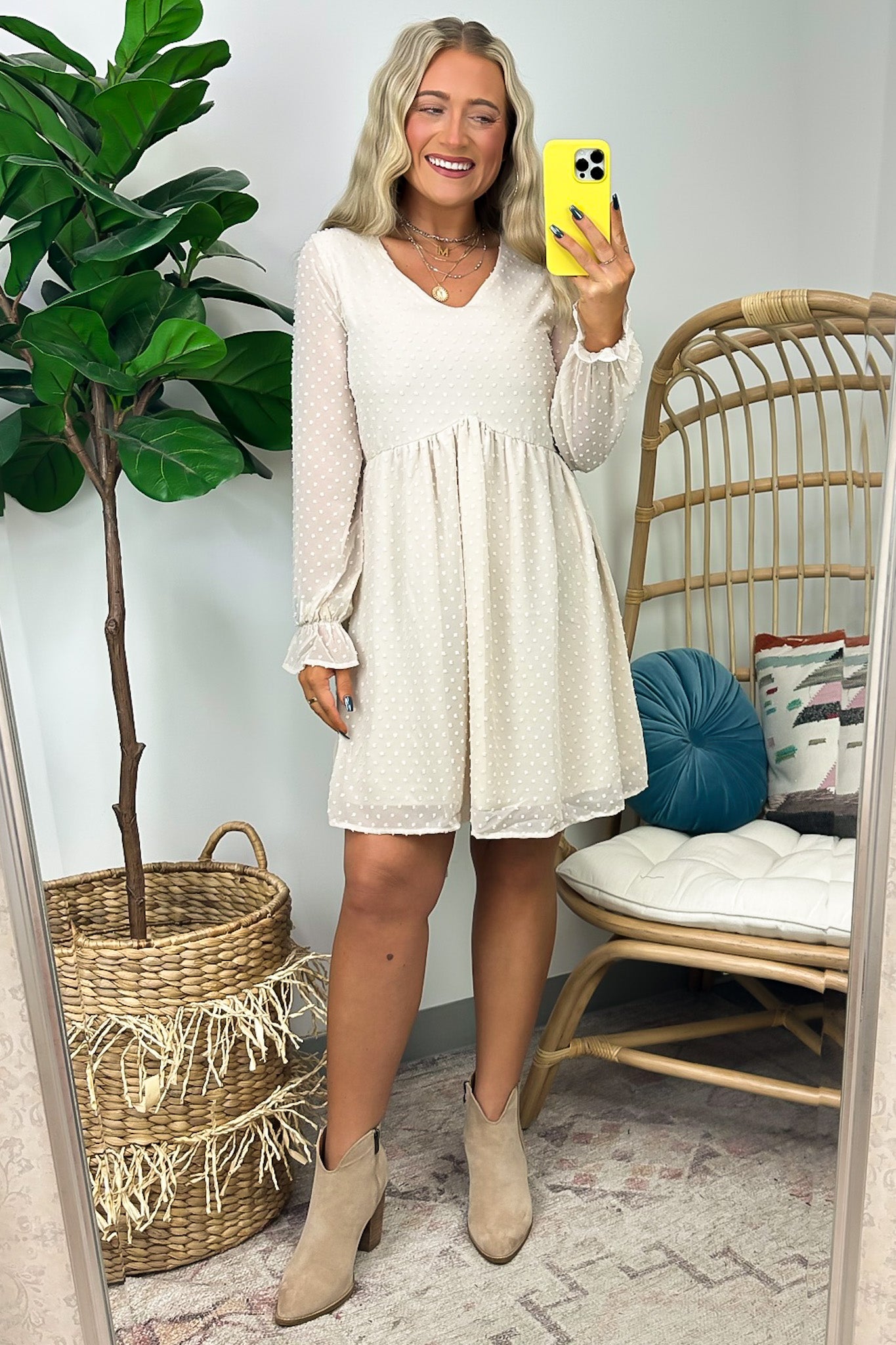  Vision of Charm Swiss Dot V-Neck Dress - FINAL SALE - Madison and Mallory