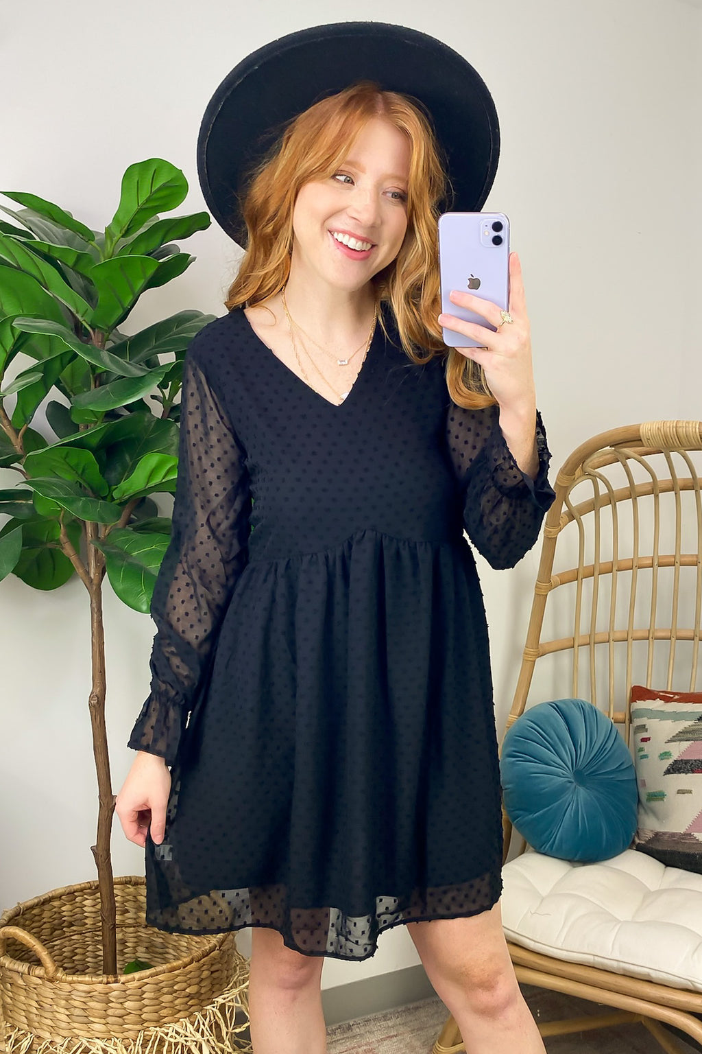 Black / S Vision of Charm Swiss Dot V-Neck Dress - FINAL SALE - Madison and Mallory