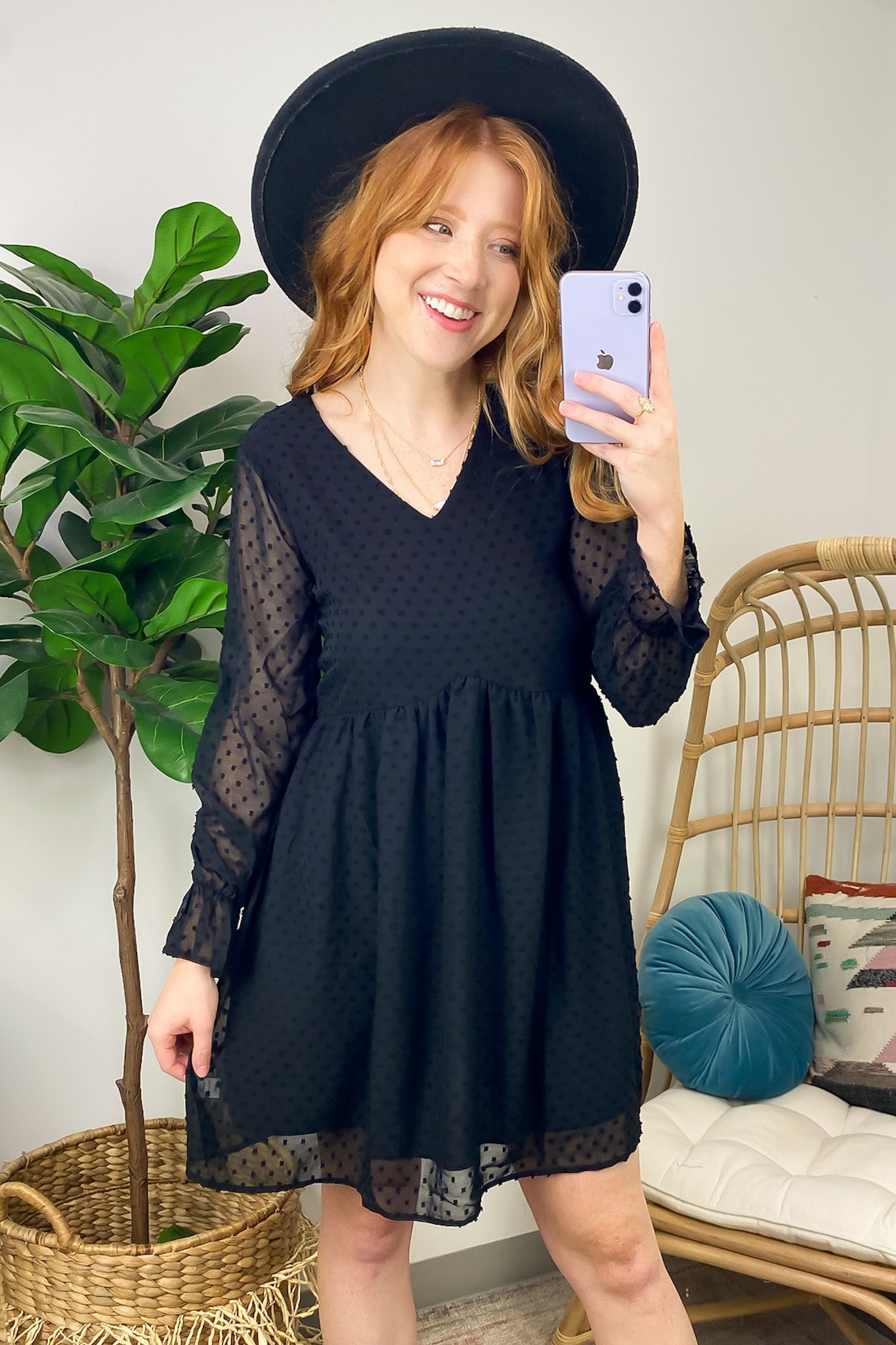 Black / S Vision of Charm Swiss Dot V-Neck Dress - FINAL SALE - Madison and Mallory