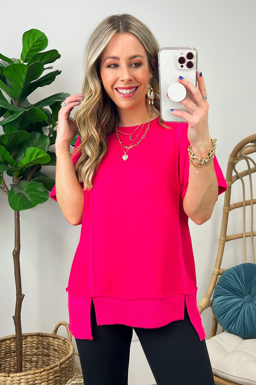 Fuchsia / S Vitoria Exposed Seam Relaxed Fit Top - FINAL SALE - Madison and Mallory