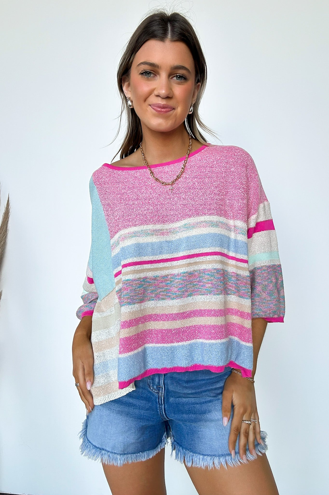 S / Pink Multi Vivendel Color Block Striped Knit Sweater - BACK IN STOCK - Madison and Mallory