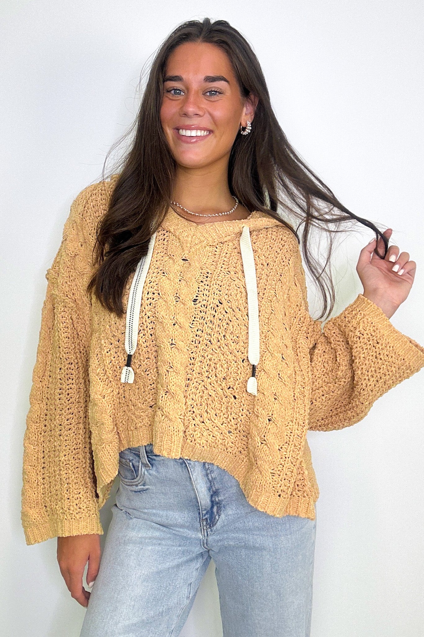  Vivi Cable Knit Chenille Hooded Sweater - Madison and Mallory