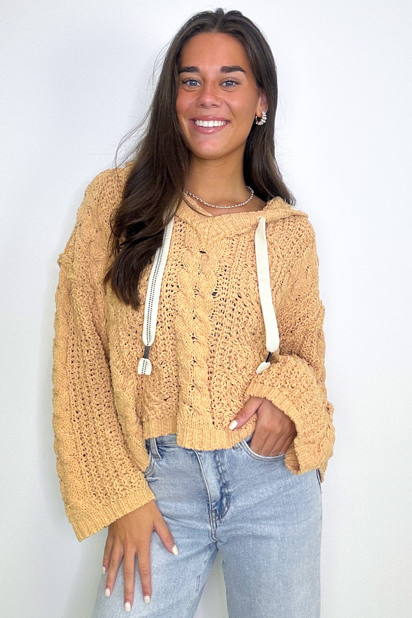 Vivi Cable Knit Chenille Hooded Sweater