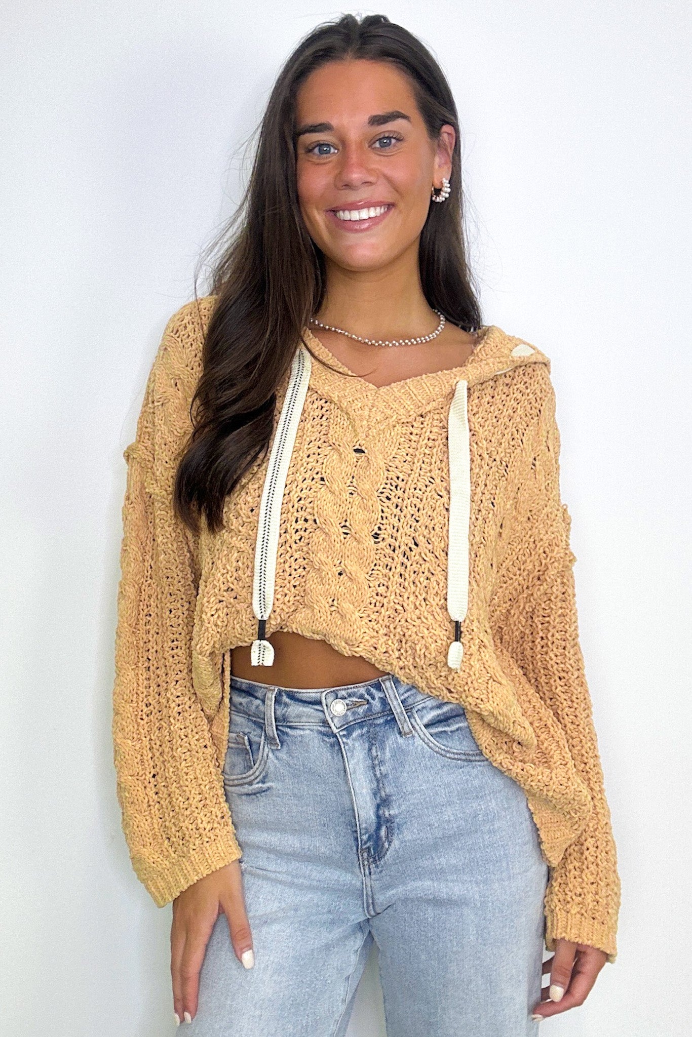  Vivi Cable Knit Chenille Hooded Sweater - Madison and Mallory