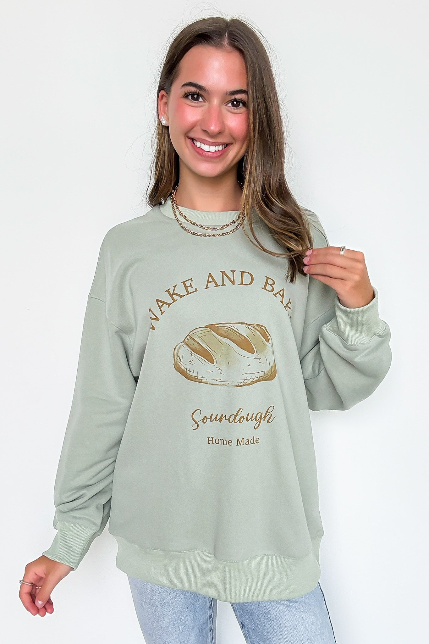 S / Sage Wake and Bake Sourdough Graphic Pullover - Madison and Mallory