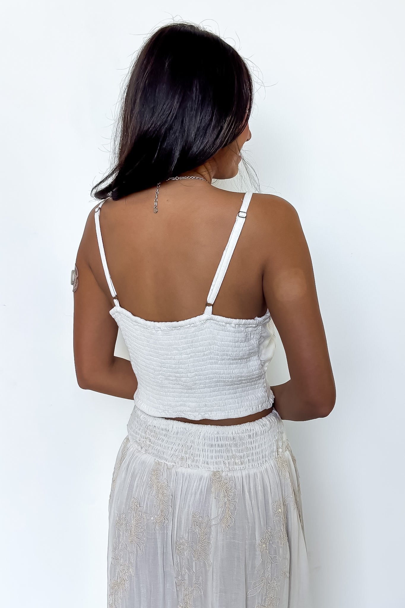 Wander Bloom Embroidered Fringe Beaded Tank Top