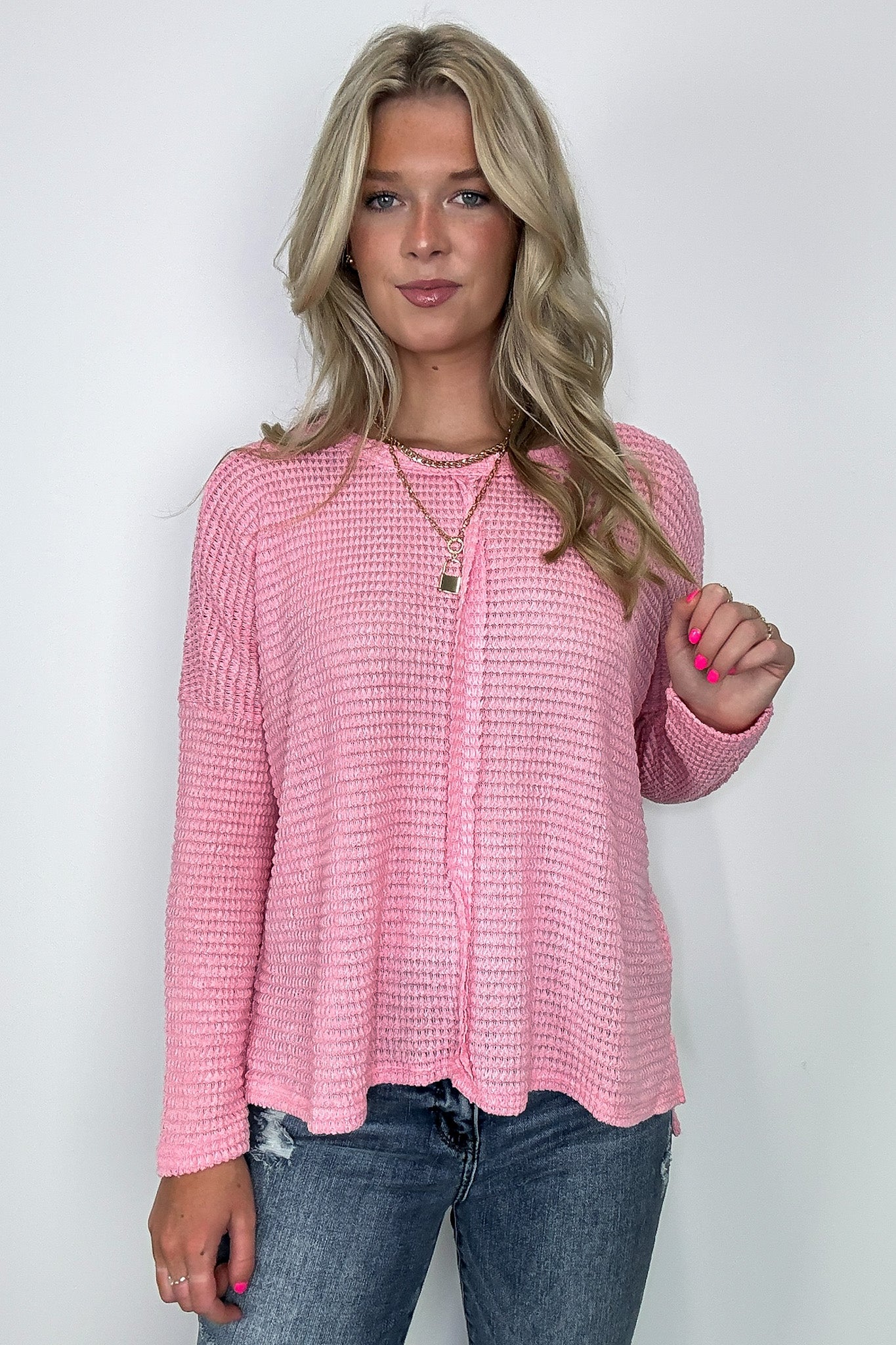 Dark Pink / SM Wanderlight Jacquard Knit Dolman Sleeve Top - FINAL SALE - Madison and Mallory