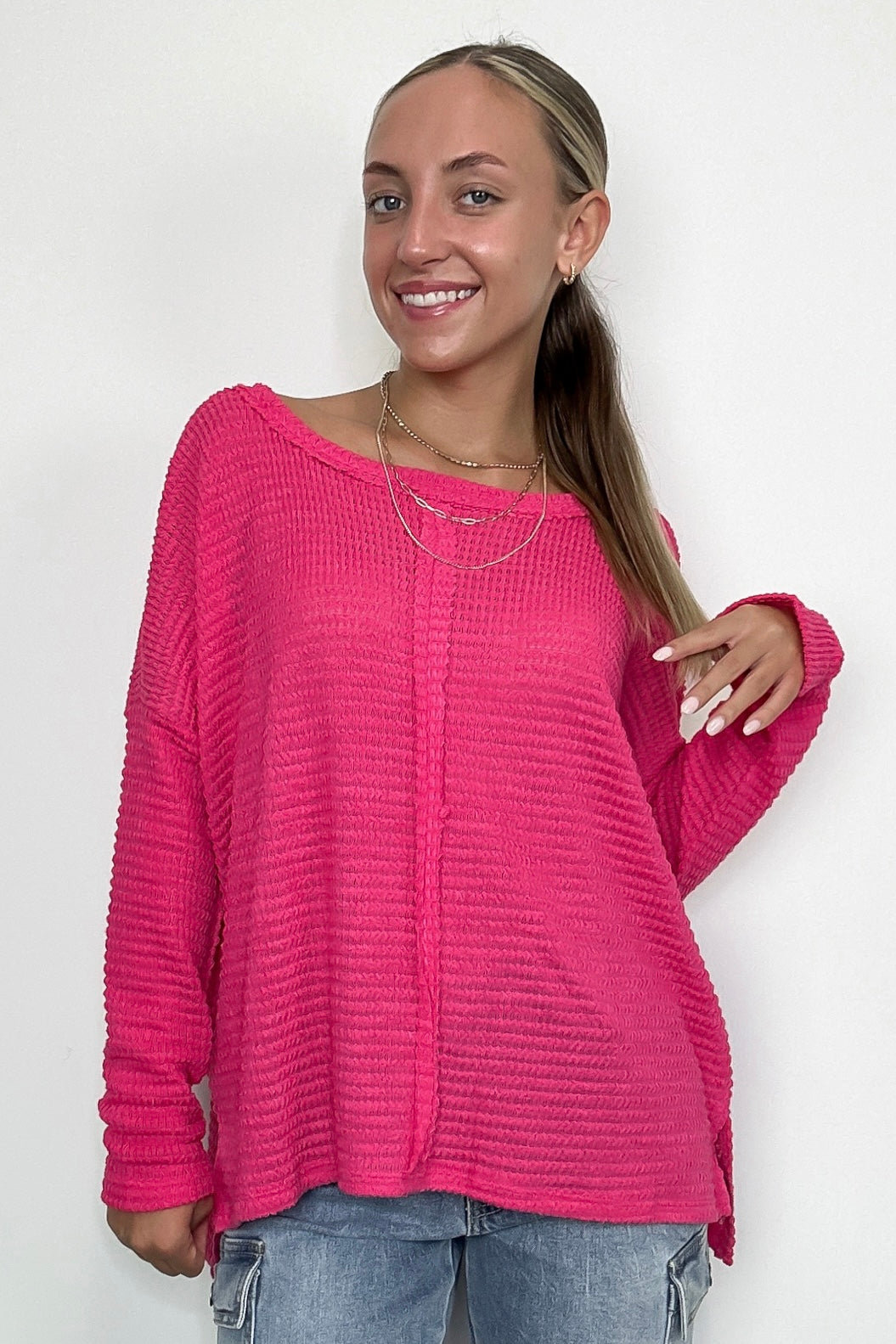 Fuchsia / SM Wanderlight Jacquard Knit Dolman Sleeve Top - FINAL SALE - Madison and Mallory