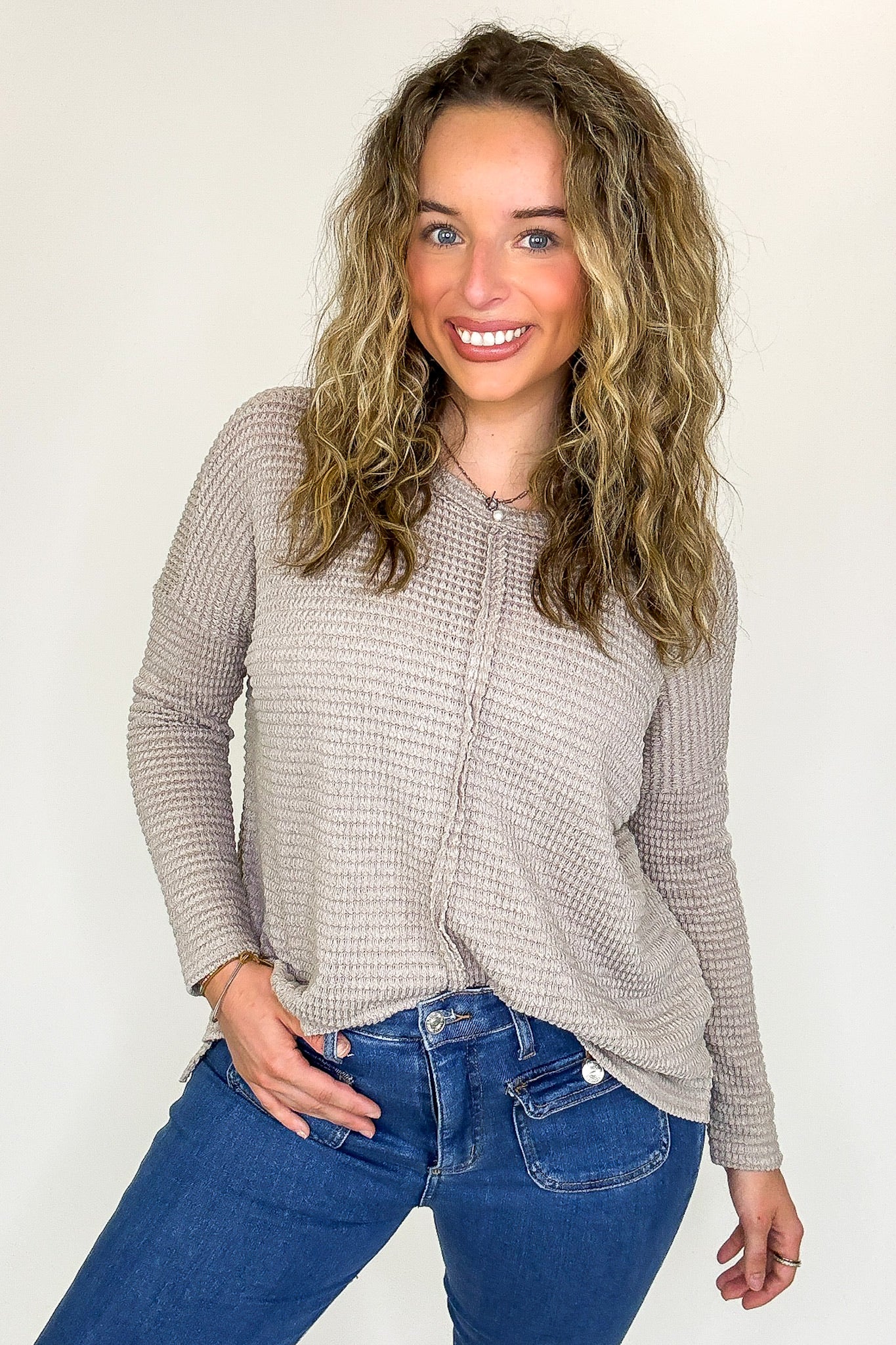 Ash Mocha / SM Wanderlight Jacquard Knit Dolman Sleeve Top - Madison and Mallory