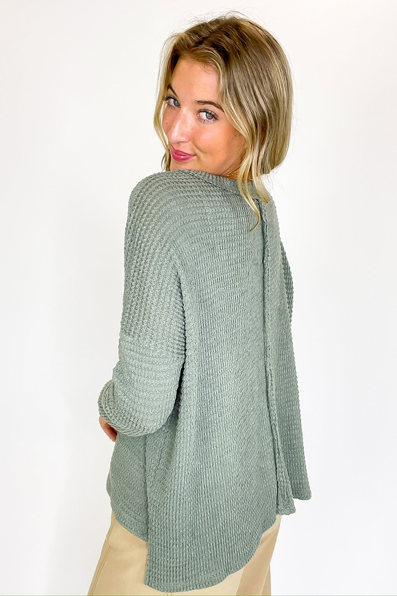 Light Olive / SM Wanderlight Jacquard Knit Dolman Sleeve Top - FINAL SALE - Madison and Mallory