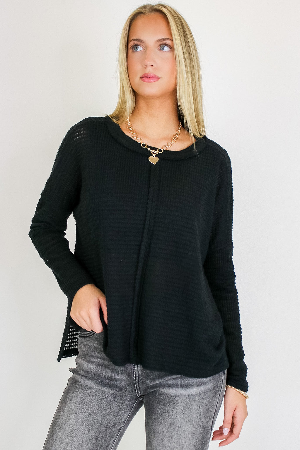 Black / SM Wanderlight Jacquard Knit Dolman Sleeve Top - Madison and Mallory