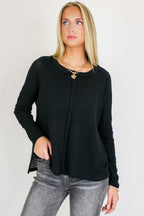 Black / SM Wanderlight Jacquard Knit Dolman Sleeve Top - Madison and Mallory