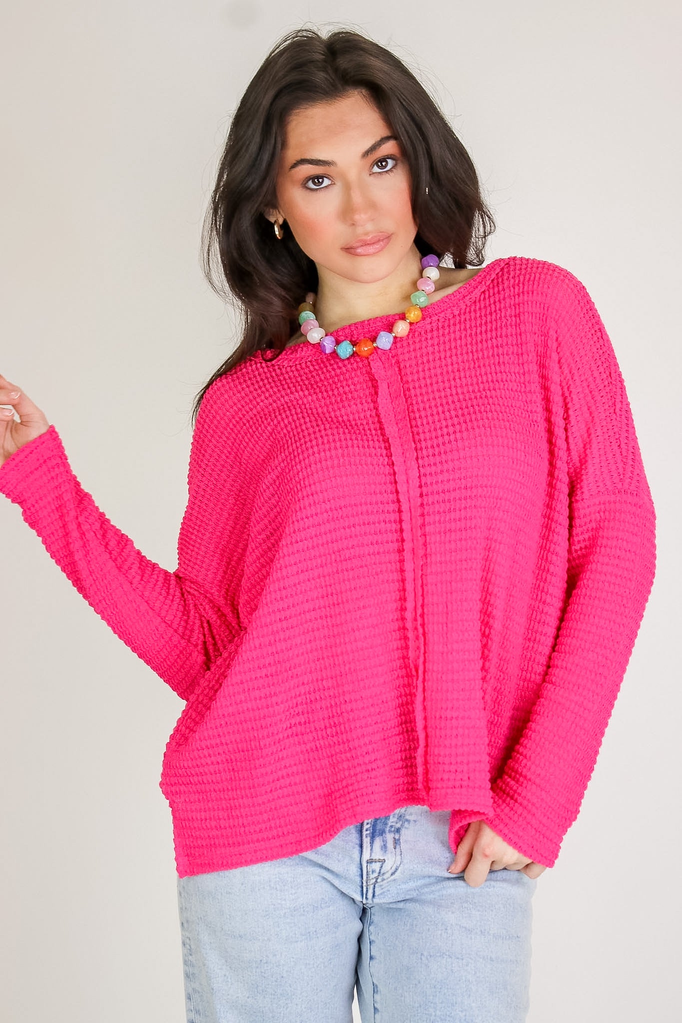 Fuchsia / SM Wanderlight Jacquard Knit Dolman Sleeve Top - Madison and Mallory