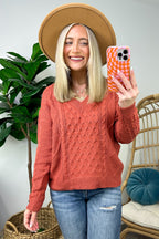  Warm Wishes Cable Knit V-Neck Sweater - FINAL SALE - Madison and Mallory
