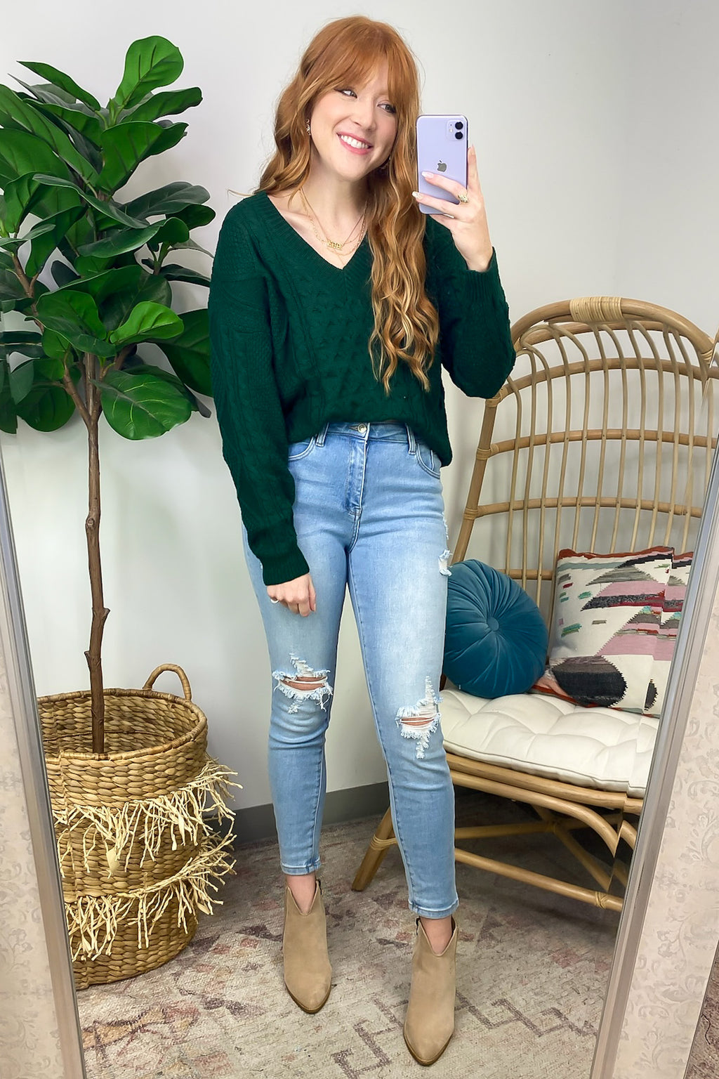  Warm Wishes Cable Knit V-Neck Sweater - FINAL SALE - Madison and Mallory