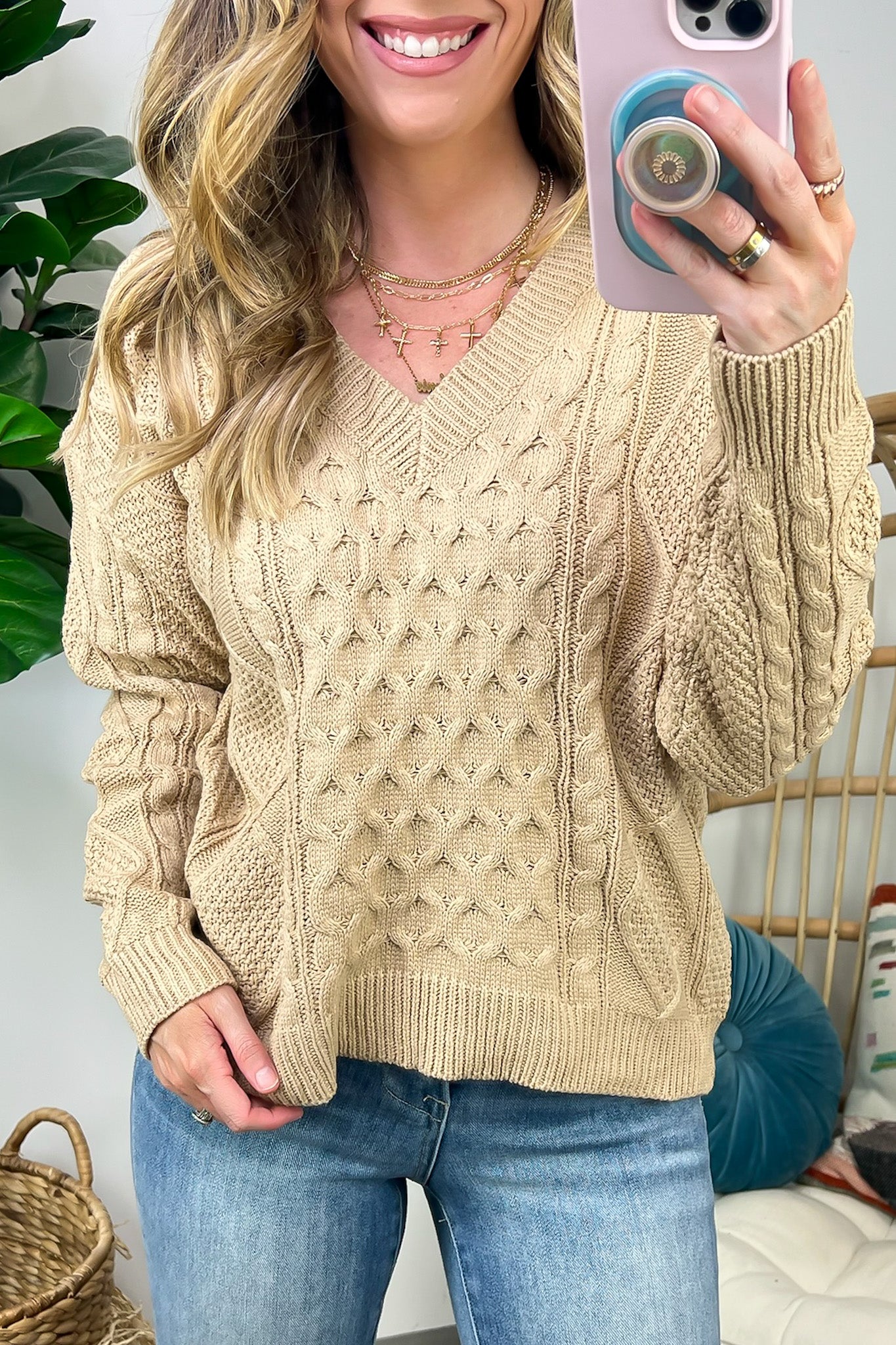  Warm Wishes Cable Knit V-Neck Sweater - FINAL SALE - Madison and Mallory