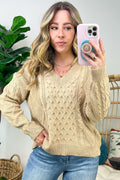 Taupe / S Warm Wishes Cable Knit V-Neck Sweater - FINAL SALE - Madison and Mallory