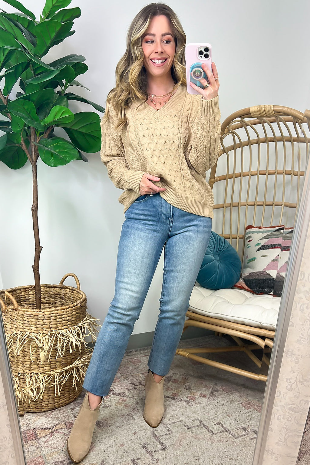  Warm Wishes Cable Knit V-Neck Sweater - FINAL SALE - Madison and Mallory