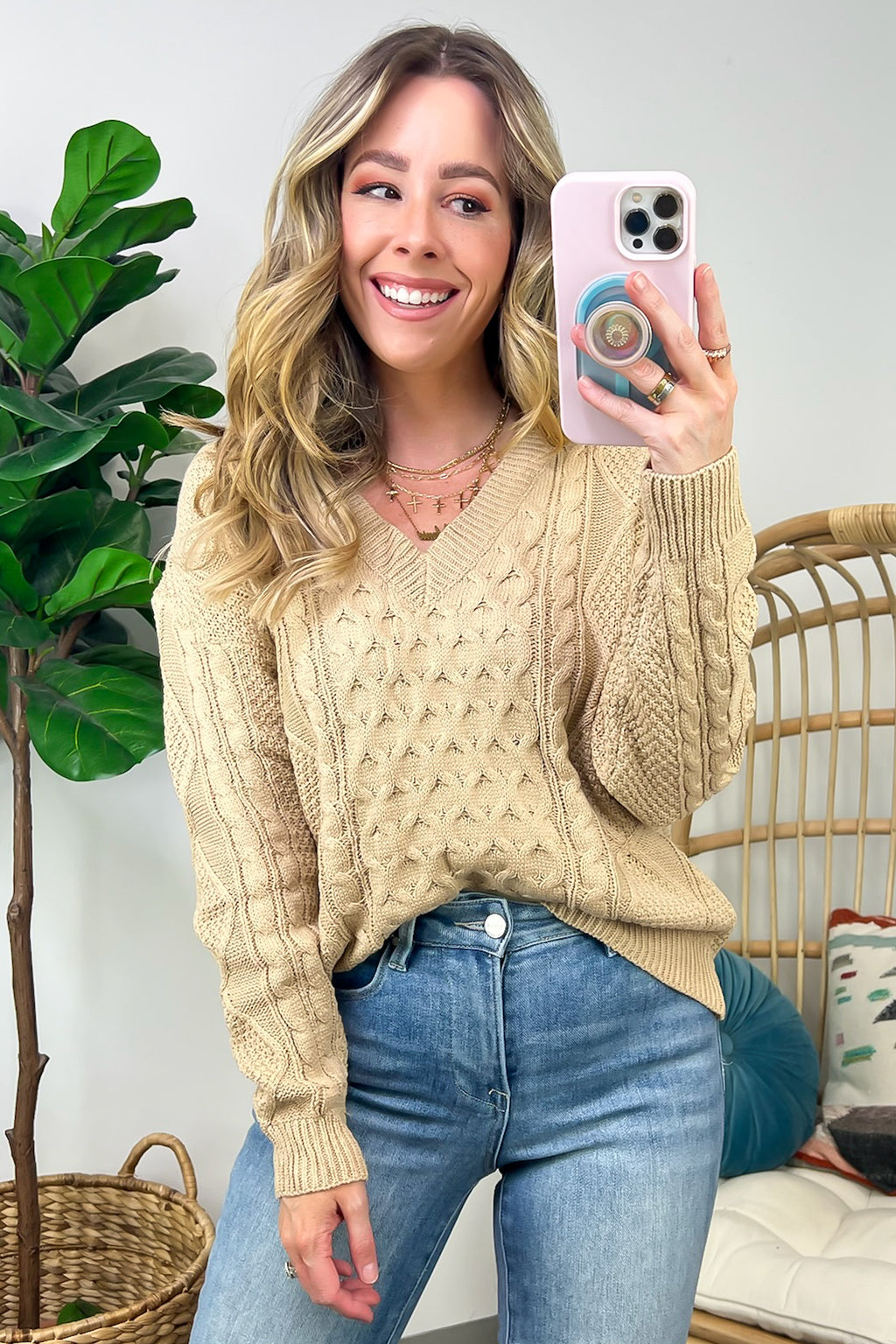 Warm Wishes Cable Knit V-Neck Sweater - FINAL SALE - Madison and Mallory