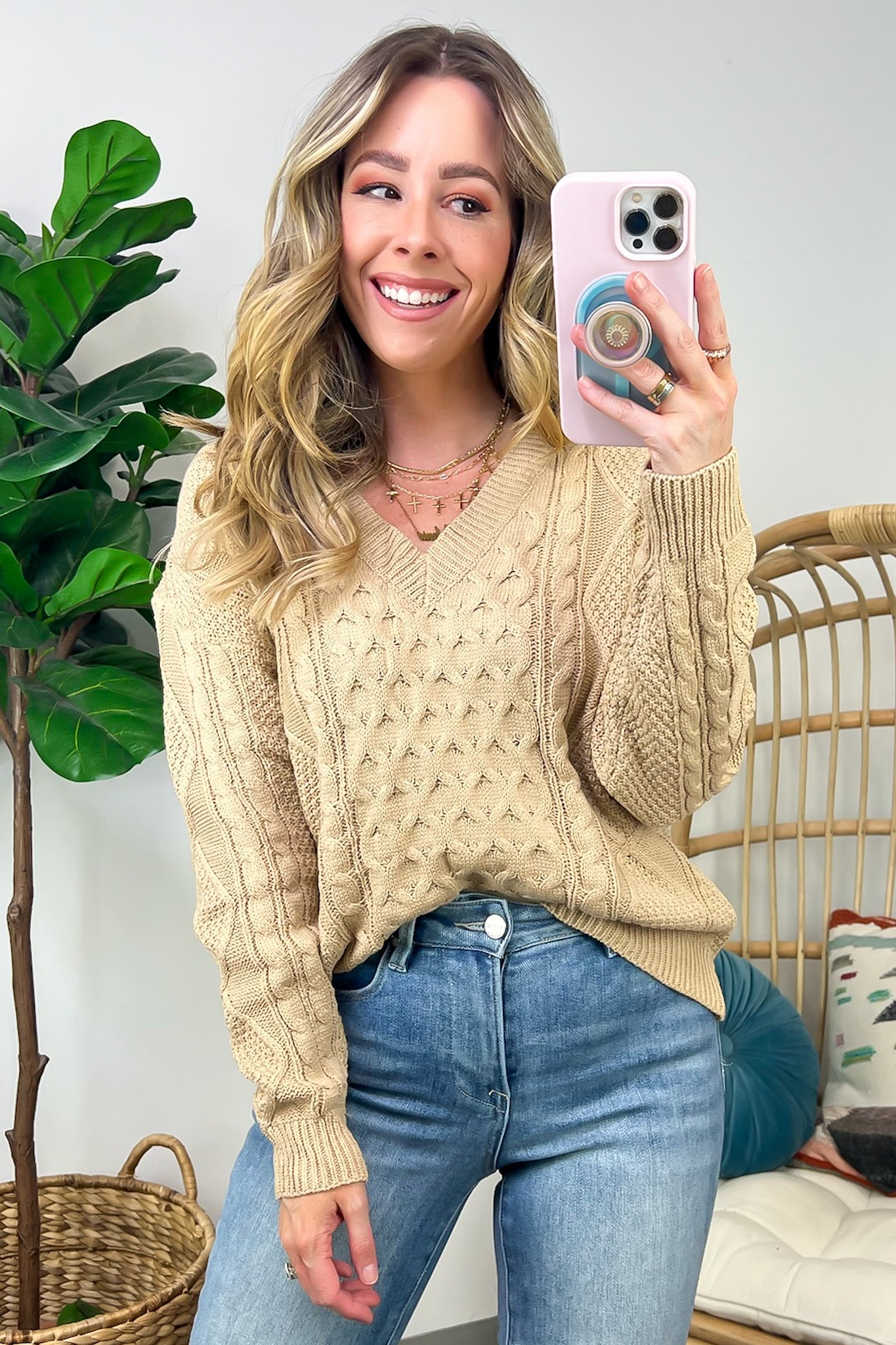  Warm Wishes Cable Knit V-Neck Sweater - FINAL SALE - Madison and Mallory