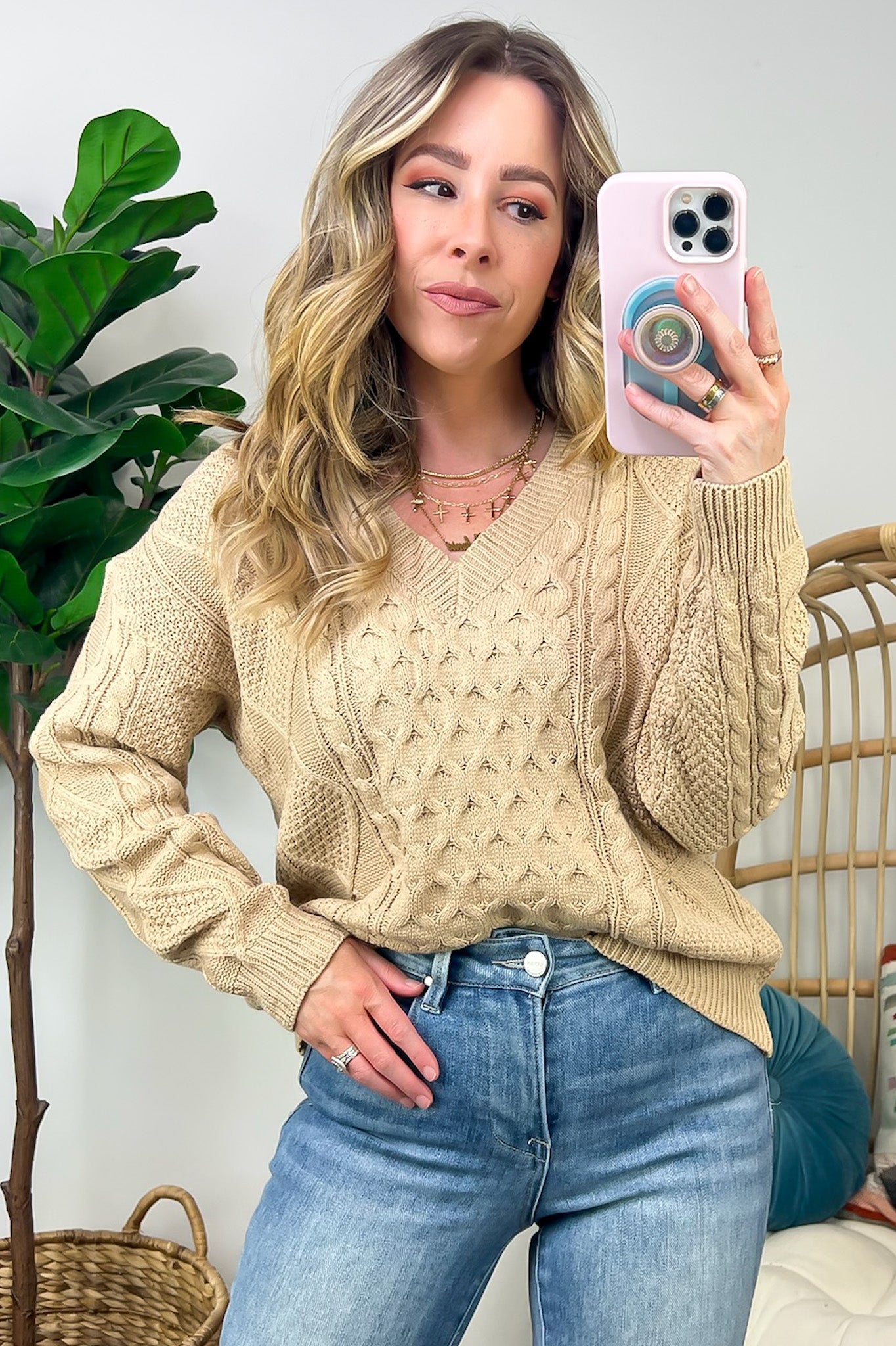  Warm Wishes Cable Knit V-Neck Sweater - FINAL SALE - Madison and Mallory