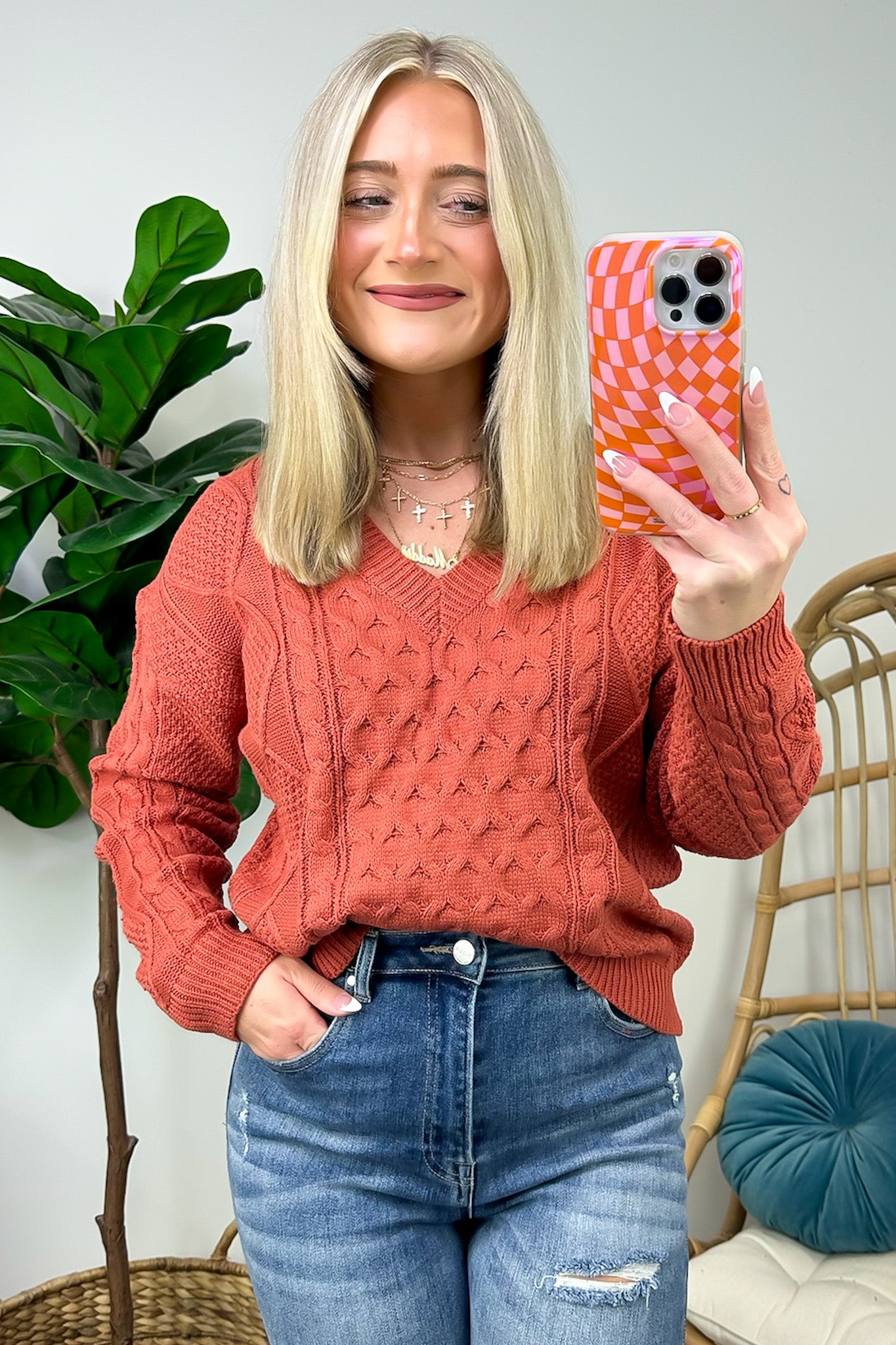  Warm Wishes Cable Knit V-Neck Sweater - FINAL SALE - Madison and Mallory