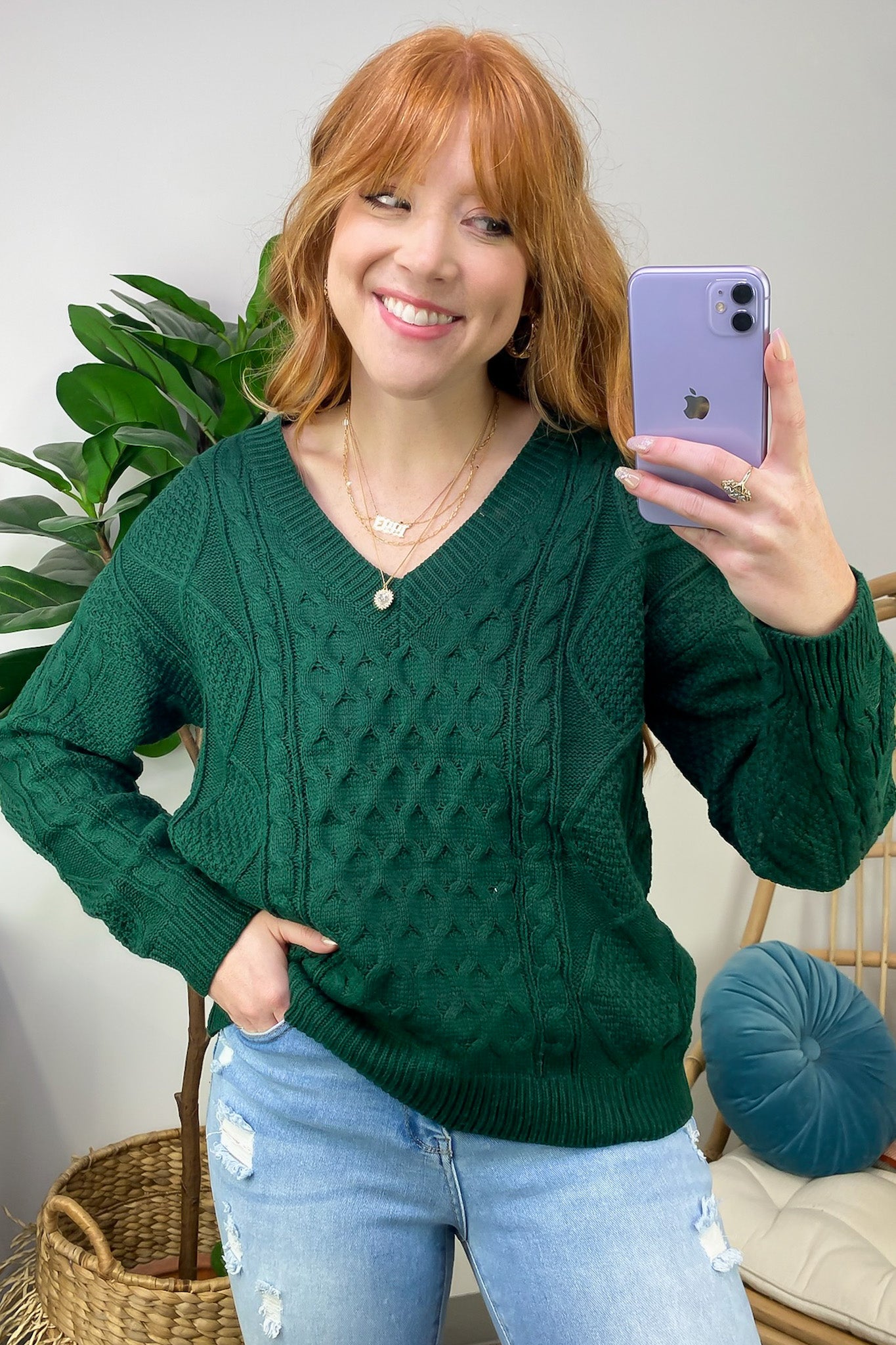 Warm Wishes Cable Knit V-Neck Sweater FINAL SALE · Madison Mallory
