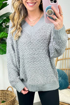  Warmest Aesthetic V-Neck Boucle Knit Sweater - FINAL SALE - Madison and Mallory