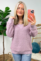  Warmest Aesthetic V-Neck Boucle Knit Sweater - FINAL SALE - Madison and Mallory