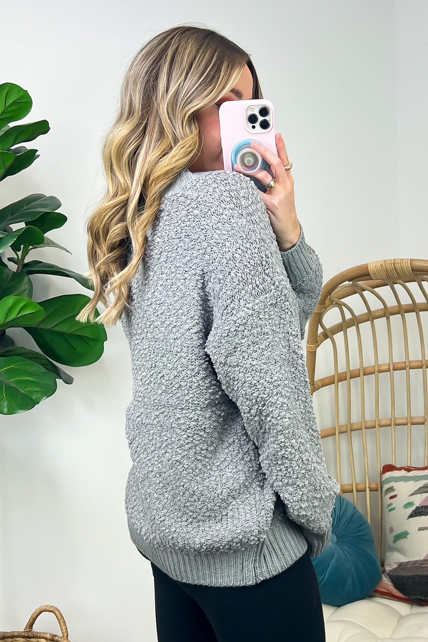  Warmest Aesthetic V-Neck Boucle Knit Sweater - FINAL SALE - Madison and Mallory