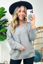  Warmest Aesthetic V-Neck Boucle Knit Sweater - FINAL SALE - Madison and Mallory