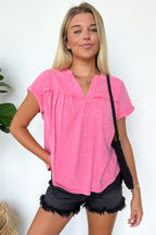 Waverly Mineral Washed Split Neck Top - FINAL SALE - Madison and Mallory